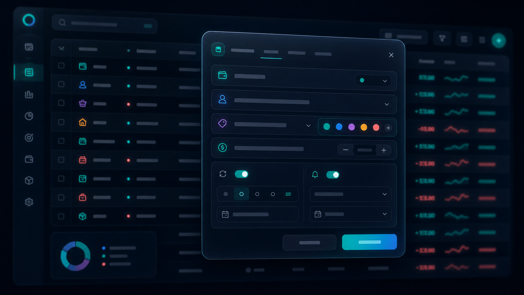 Flytivy transaction editor and data table