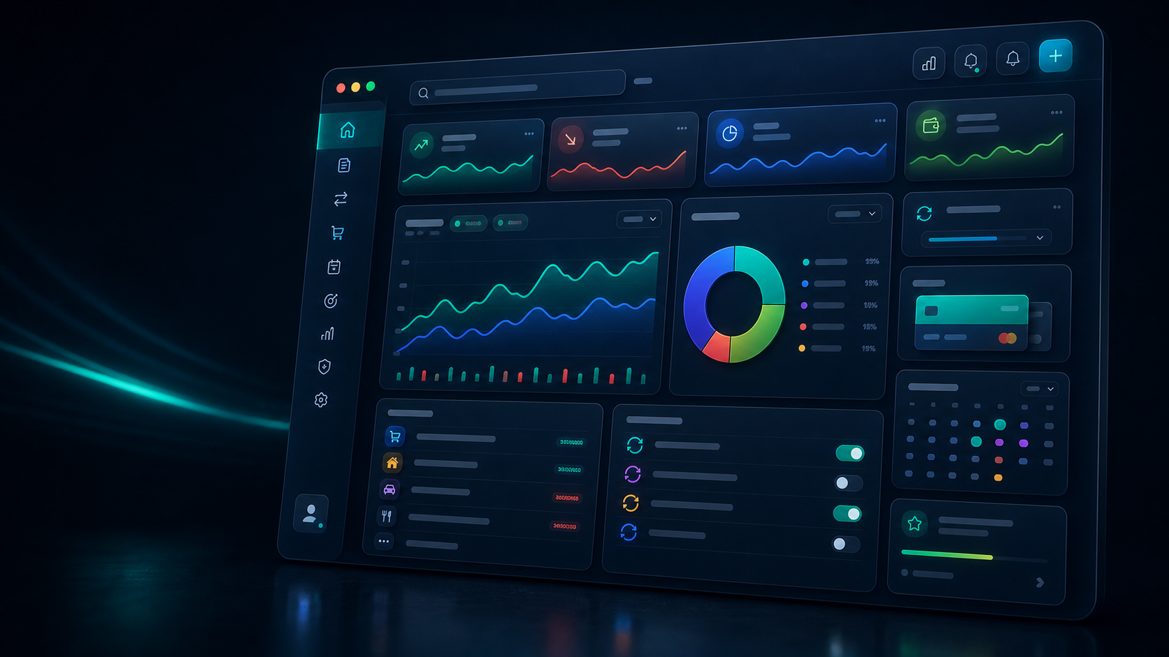 Flytivy visual interface with cashflow, budget, and goal panels