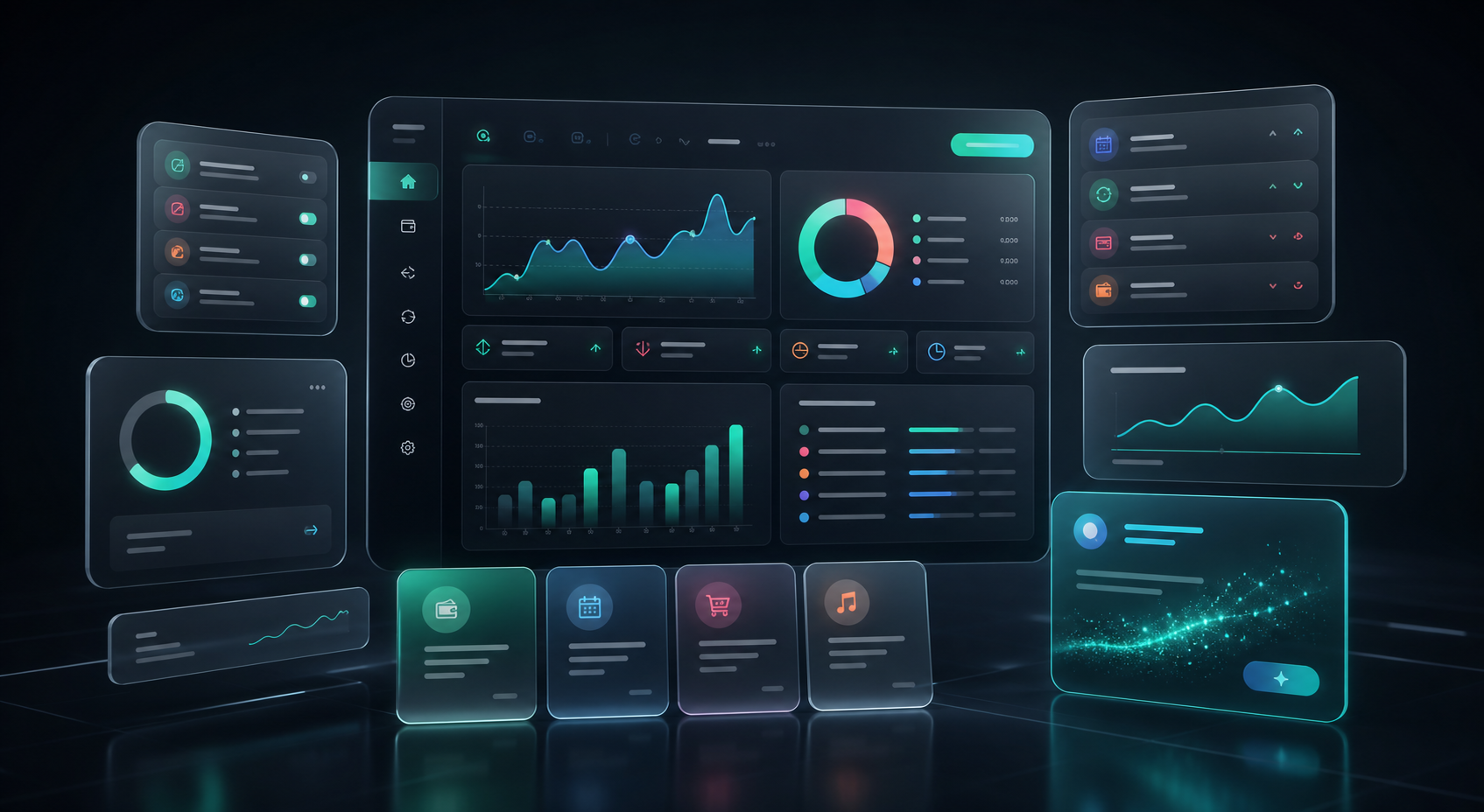 Flytivy Money Hub dashboard with income, expenses, charts, and transactions